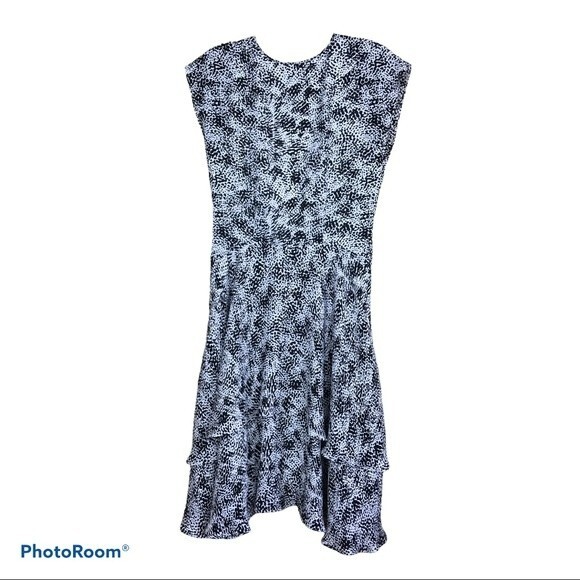 REISS CANYON BLACK & WHITE PRINT DOUBLE LAYERED FRILL DRESS Sz. 2 - Picture 6 of 11